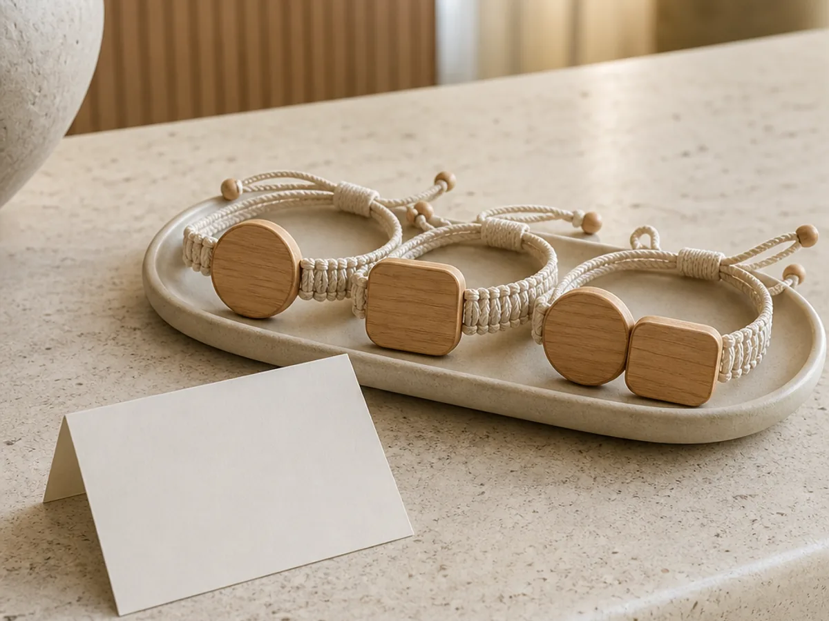 Wooden RFID wristbands — product photograph